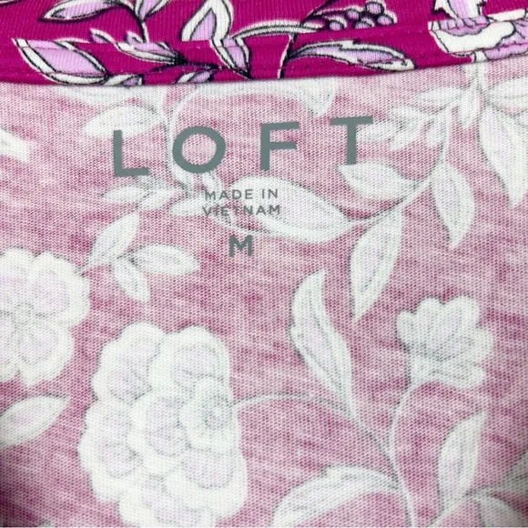 Loft Floral Cinched Puff Sleeve Tee NWT Medium - Picture 4 of 9